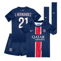 Camiseta Paris Saint-Germain Lucas Hernandez #21 Primera Equipación Replica 2024-25 para niños mangas cortas (+ Pantalones cortos)